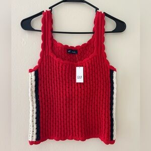 GAP Red Knit Tank Top with Striped Accents